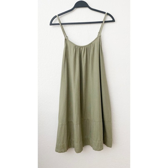 Free Assembly Women's Swing Mini Dress Linen Blend Olive Green Adjustable Straps - Picture 3 of 8